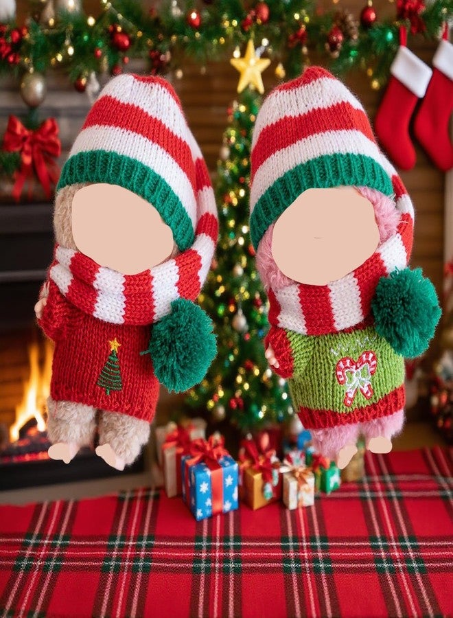 SHUOXUKE Doll Clothes for 17cm /15cm Set ,Hat and Christmas Outfits for Doll Clothes 2-Piece Accessories Adorable Handcrafted Crochet Ropa Hat-Scarf & Sweaters,Red - Image 4